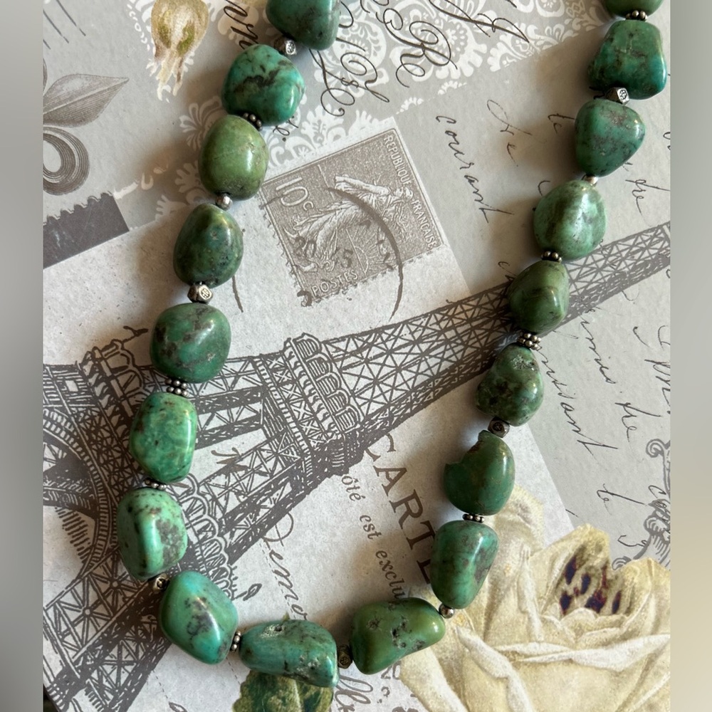 OLD Vintage Turquoise Beads Necklace re-strung and new clasp